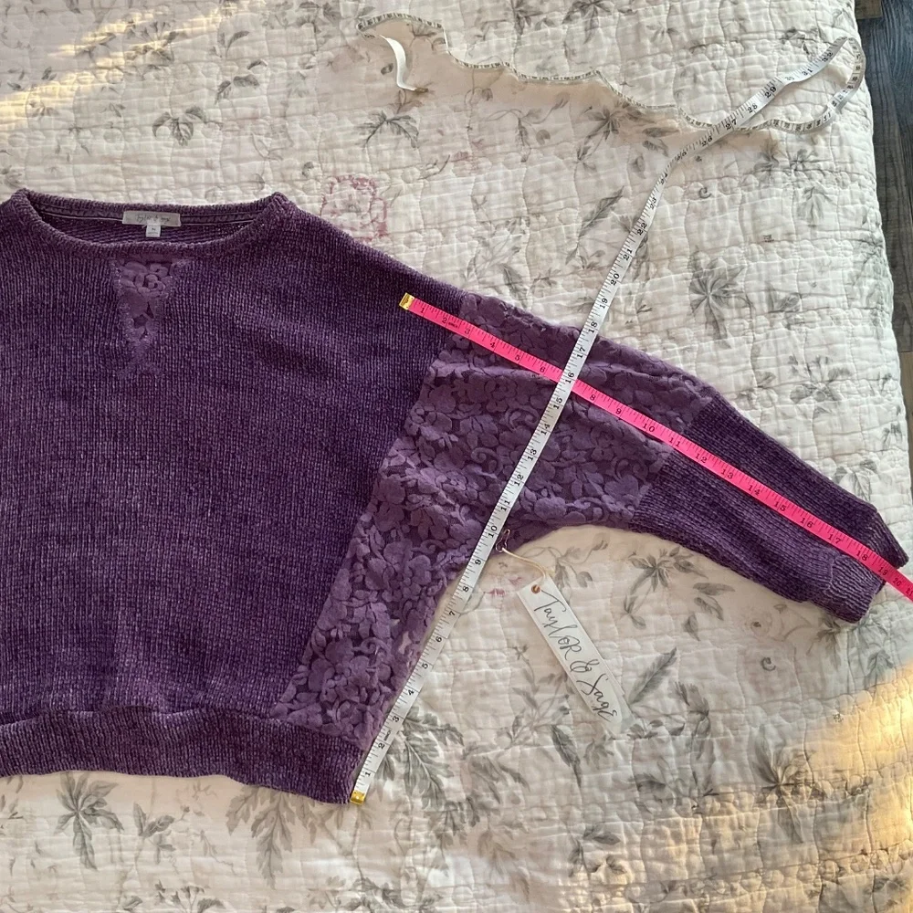 Taylor & Sage Chenille Sweater with Lace Plum Purple NWT Medium Lightweight - Picture 6 of 8